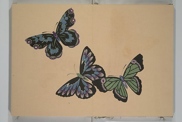 A Thousand Butterflies (Chō senshu)  蝶千種, Kamisaka Sekka 神阪雪佳 (Japanese, 1866–1942), Set of two woodblock printed books (orihon, accordion-style); ink and color on paper, Japan