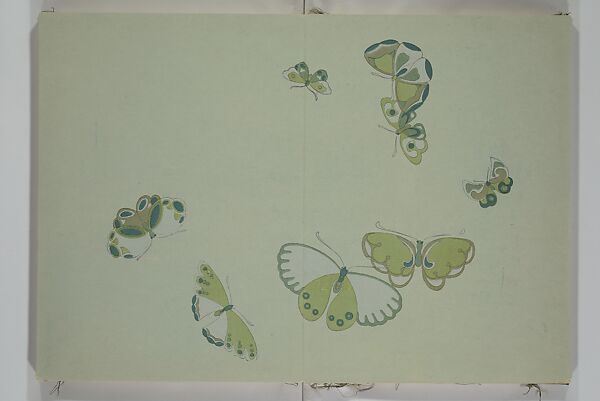 A Thousand Butterflies (Chō senshu)  蝶千種, Kamisaka Sekka 神阪雪佳 (Japanese, 1866–1942), Set of two woodblock printed books (orihon, accordion-style); ink and color on paper, Japan