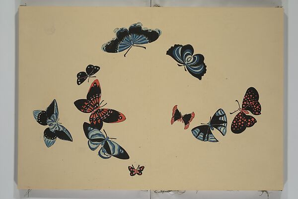 A Thousand Butterflies (Chō senshu)  蝶千種, Kamisaka Sekka 神阪雪佳 (Japanese, 1866–1942), Set of two woodblock printed books (orihon, accordion-style); ink and color on paper, Japan