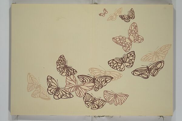 A Thousand Butterflies (Chō senshu)  蝶千種, Kamisaka Sekka 神阪雪佳 (Japanese, 1866–1942), Set of two woodblock printed books (orihon, accordion-style); ink and color on paper, Japan