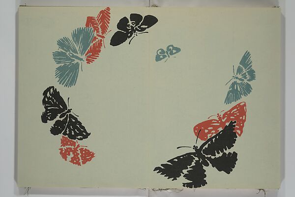 A Thousand Butterflies (Chō senshu)  蝶千種, Kamisaka Sekka 神阪雪佳 (Japanese, 1866–1942), Set of two woodblock printed books (orihon, accordion-style); ink and color on paper, Japan
