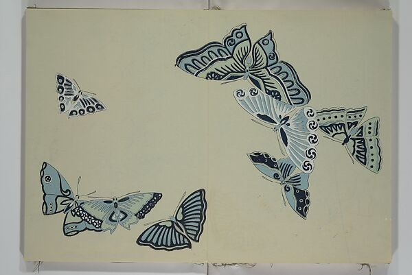 A Thousand Butterflies (Chō senshu)  蝶千種, Kamisaka Sekka 神阪雪佳 (Japanese, 1866–1942), Set of two woodblock printed books (orihon, accordion-style); ink and color on paper, Japan