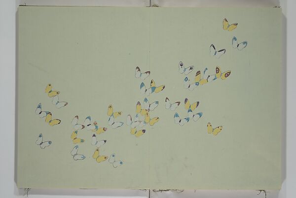 A Thousand Butterflies (Chō senshu)  蝶千種, Kamisaka Sekka 神阪雪佳 (Japanese, 1866–1942), Set of two woodblock printed books (orihon, accordion-style); ink and color on paper, Japan