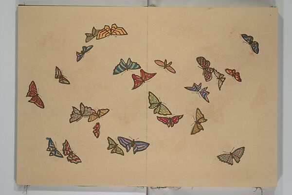 A Thousand Butterflies (Chō senshu)  蝶千種, Kamisaka Sekka 神阪雪佳 (Japanese, 1866–1942), Set of two woodblock printed books (orihon, accordion-style); ink and color on paper, Japan