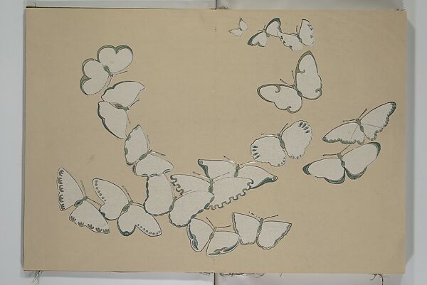 A Thousand Butterflies (Chō senshu)  蝶千種, Kamisaka Sekka 神阪雪佳 (Japanese, 1866–1942), Set of two woodblock printed books (orihon, accordion-style); ink and color on paper, Japan