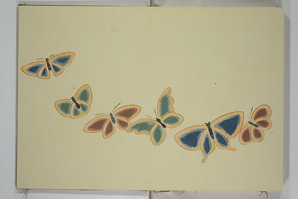 A Thousand Butterflies (Chō senshu)  蝶千種, Kamisaka Sekka 神阪雪佳 (Japanese, 1866–1942), Set of two woodblock printed books (orihon, accordion-style); ink and color on paper, Japan