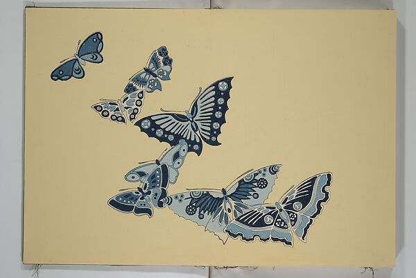 A Thousand Butterflies (Chō senshu)  蝶千種, Kamisaka Sekka 神阪雪佳 (Japanese, 1866–1942), Set of two woodblock printed books (orihon, accordion-style); ink and color on paper, Japan