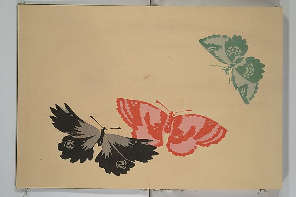 A Thousand Butterflies (Chō senshu)  蝶千種, Kamisaka Sekka 神阪雪佳 (Japanese, 1866–1942), Set of two woodblock printed books (orihon, accordion-style); ink and color on paper, Japan