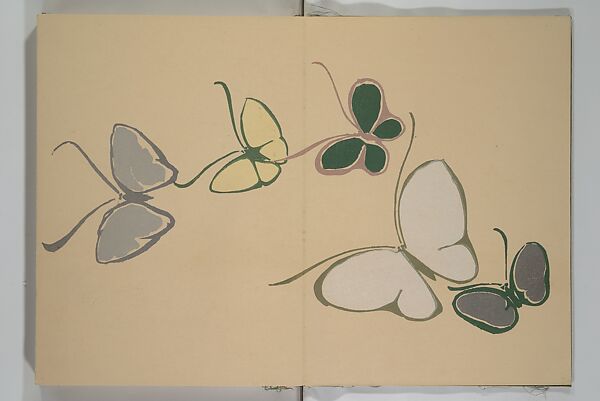 A Thousand Butterflies (Chō senshu)  蝶千種, Kamisaka Sekka 神阪雪佳 (Japanese, 1866–1942), Set of two woodblock printed books (orihon, accordion-style); ink and color on paper, Japan