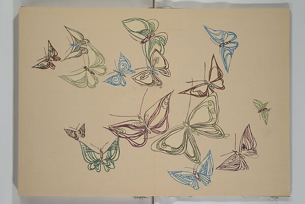 A Thousand Butterflies (Chō senshu)  蝶千種, Kamisaka Sekka 神阪雪佳 (Japanese, 1866–1942), Set of two woodblock printed books (orihon, accordion-style); ink and color on paper, Japan