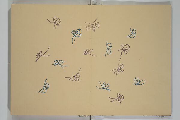 A Thousand Butterflies (Chō senshu)  蝶千種, Kamisaka Sekka 神阪雪佳 (Japanese, 1866–1942), Set of two woodblock printed books (orihon, accordion-style); ink and color on paper, Japan