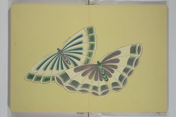 A Thousand Butterflies (Chō senshu)  蝶千種, Kamisaka Sekka 神阪雪佳 (Japanese, 1866–1942), Set of two woodblock printed books (orihon, accordion-style); ink and color on paper, Japan