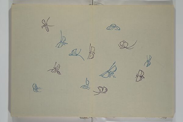 A Thousand Butterflies (Chō senshu)  蝶千種, Kamisaka Sekka 神阪雪佳 (Japanese, 1866–1942), Set of two woodblock printed books (orihon, accordion-style); ink and color on paper, Japan