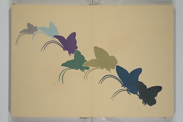 A Thousand Butterflies (Chō senshu)  蝶千種, Kamisaka Sekka 神阪雪佳 (Japanese, 1866–1942), Set of two woodblock printed books (orihon, accordion-style); ink and color on paper, Japan