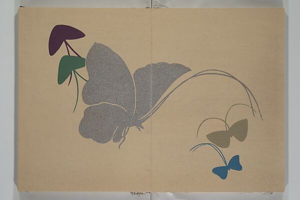 A Thousand Butterflies (Chō senshu)  蝶千種, Kamisaka Sekka 神阪雪佳 (Japanese, 1866–1942), Set of two woodblock printed books (orihon, accordion-style); ink and color on paper, Japan