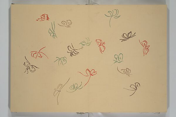 A Thousand Butterflies (Chō senshu)  蝶千種, Kamisaka Sekka 神阪雪佳 (Japanese, 1866–1942), Set of two woodblock printed books (orihon, accordion-style); ink and color on paper, Japan