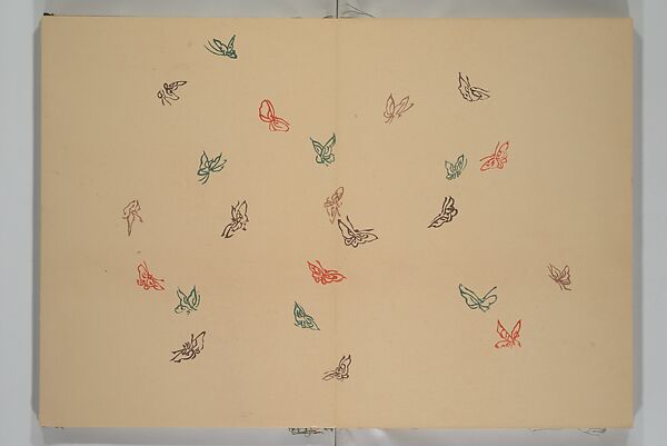 A Thousand Butterflies (Chō senshu)  蝶千種, Kamisaka Sekka 神阪雪佳 (Japanese, 1866–1942), Set of two woodblock printed books (orihon, accordion-style); ink and color on paper, Japan