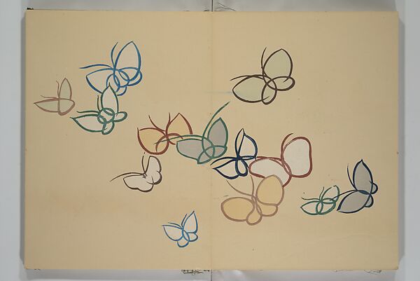 A Thousand Butterflies (Chō senshu)  蝶千種, Kamisaka Sekka 神阪雪佳 (Japanese, 1866–1942), Set of two woodblock printed books (orihon, accordion-style); ink and color on paper, Japan