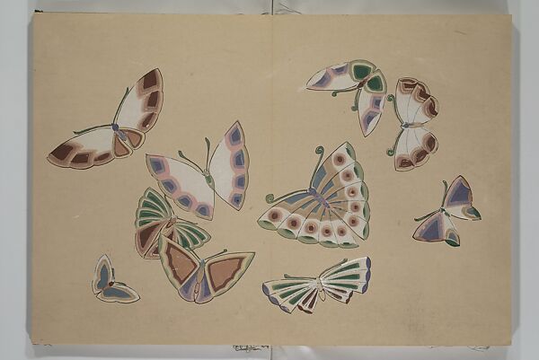 A Thousand Butterflies (Chō senshu)  蝶千種, Kamisaka Sekka 神阪雪佳 (Japanese, 1866–1942), Set of two woodblock printed books (orihon, accordion-style); ink and color on paper, Japan
