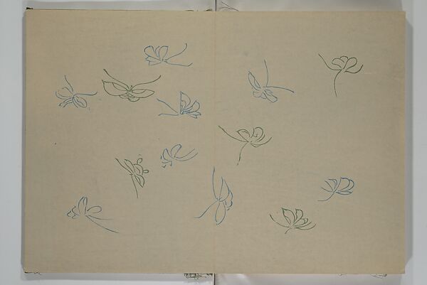 A Thousand Butterflies (Chō senshu)  蝶千種, Kamisaka Sekka 神阪雪佳 (Japanese, 1866–1942), Set of two woodblock printed books (orihon, accordion-style); ink and color on paper, Japan