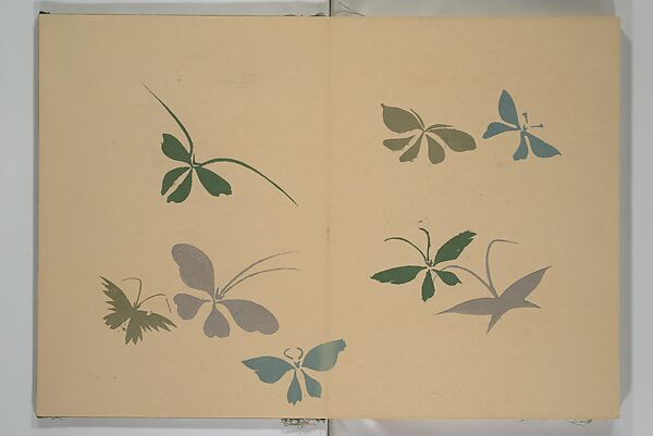 A Thousand Butterflies (Chō senshu)  蝶千種, Kamisaka Sekka 神阪雪佳 (Japanese, 1866–1942), Set of two woodblock printed books (orihon, accordion-style); ink and color on paper, Japan