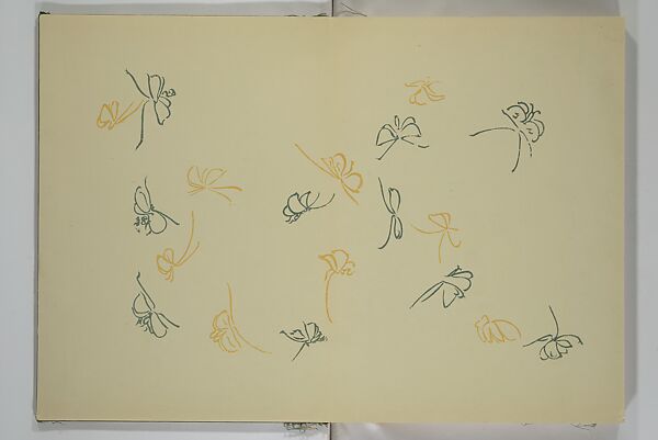 A Thousand Butterflies (Chō senshu)  蝶千種, Kamisaka Sekka 神阪雪佳 (Japanese, 1866–1942), Set of two woodblock printed books (orihon, accordion-style); ink and color on paper, Japan