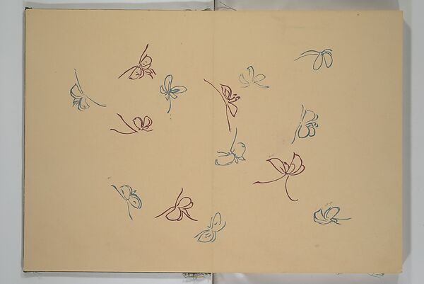 A Thousand Butterflies (Chō senshu)  蝶千種, Kamisaka Sekka 神阪雪佳 (Japanese, 1866–1942), Set of two woodblock printed books (orihon, accordion-style); ink and color on paper, Japan