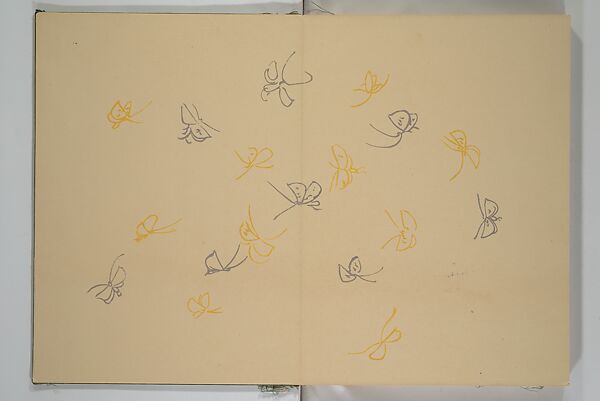 A Thousand Butterflies (Chō senshu)  蝶千種, Kamisaka Sekka 神阪雪佳 (Japanese, 1866–1942), Set of two woodblock printed books (orihon, accordion-style); ink and color on paper, Japan
