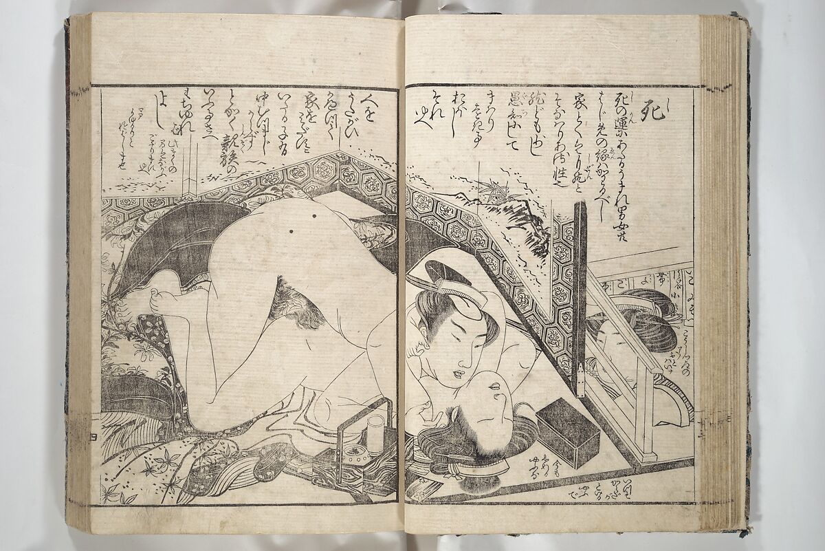 Erotica; Compendium Guide to the Brothels of Osaka (Keiryaku ōzassho gyokumon taisei) 閨暦大雑書玉門大成, Kitao Shigemasa 北尾重政 (Japanese, 1739–1820), Woodblock printed book; ink and color on paper, Japan