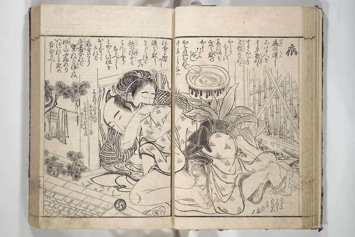 Erotica; Compendium Guide to the Brothels of Osaka (Keiryaku ōzassho gyokumon taisei) 閨暦大雑書玉門大成, Kitao Shigemasa 北尾重政 (Japanese, 1739–1820), Woodblock printed book; ink and color on paper, Japan