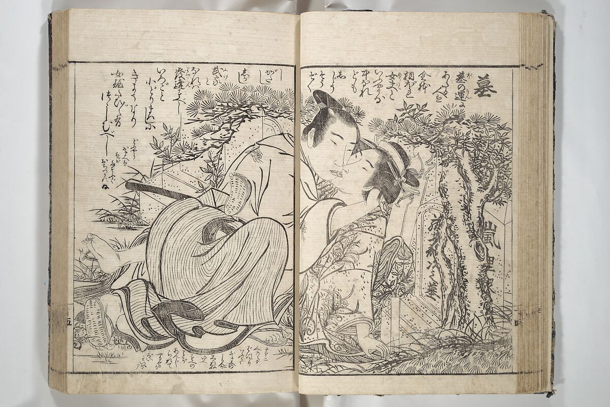 Erotica; Compendium Guide to the Brothels of Osaka (Keiryaku ōzassho gyokumon taisei) 閨暦大雑書玉門大成, Kitao Shigemasa 北尾重政 (Japanese, 1739–1820), Woodblock printed book; ink and color on paper, Japan