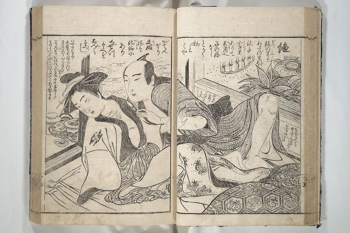 Erotica; Compendium Guide to the Brothels of Osaka (Keiryaku ōzassho gyokumon taisei) 閨暦大雑書玉門大成, Kitao Shigemasa 北尾重政 (Japanese, 1739–1820), Woodblock printed book; ink and color on paper, Japan