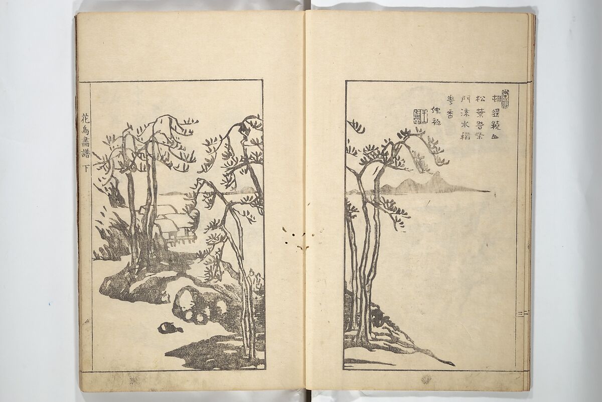 Sō Shiseki Picture Album (Sō Shiseki gafu)  宋紫石画譜, Sō Shiseki 宋紫石 (Japanese, 1715–1786), Set of three woodblock printed books; ink, color, and hand-coloring (vol. 2) on paper, Japan