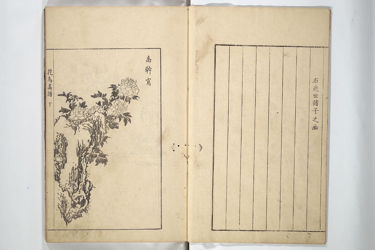Sō Shiseki Picture Album (Sō Shiseki gafu)  宋紫石画譜, Sō Shiseki 宋紫石 (Japanese, 1715–1786), Set of three woodblock printed books; ink, color, and hand-coloring (vol. 2) on paper, Japan