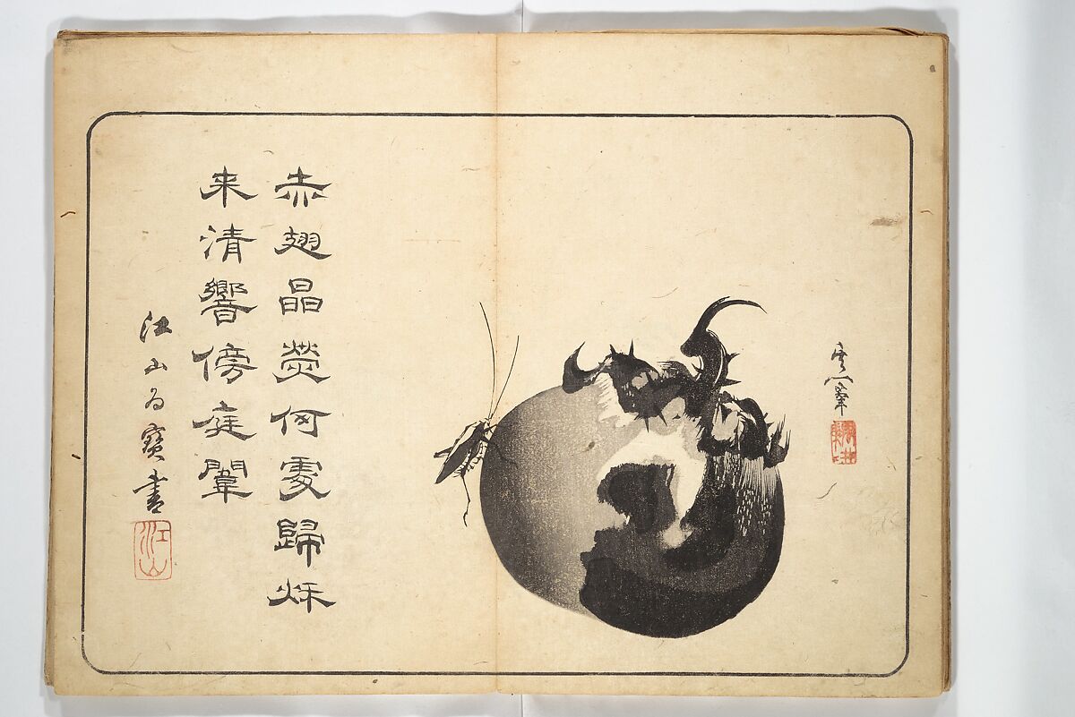 Album of Calligraphy and Painting (Shoga jō) 書画帖, Tsukioka Settei (Japanese, 1710–1786), Woodblock printed book (orihon, accordion-style); ink and color on paper, Japan