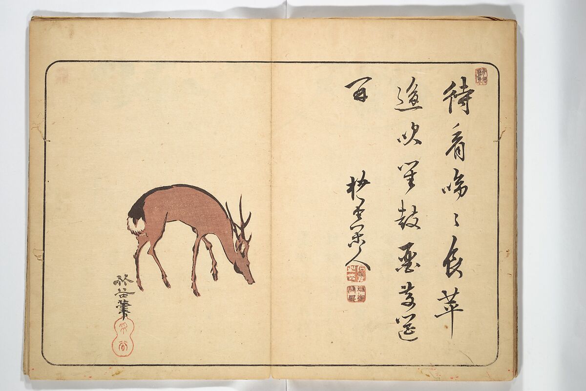 Album of Calligraphy and Painting (Shoga jō) 書画帖, Tsukioka Settei (Japanese, 1710–1786), Woodblock printed book (orihon, accordion-style); ink and color on paper, Japan