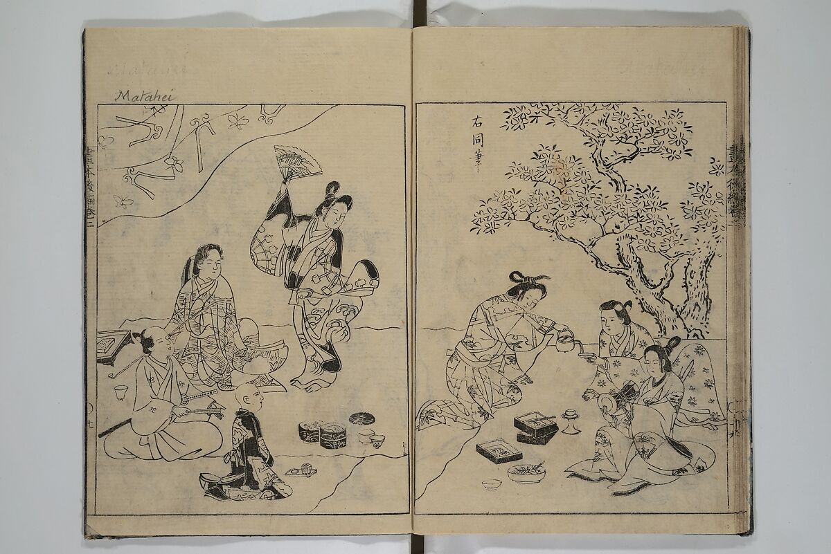 A Garden of Celebrated Japanese and Chinese Paintings (Wakan meigaen} 和漢名画苑, Ooka Shunboku 大岡春卜 (1680–1763), Set of six woodblock-printed books bound as one, with additional volume; ink on paper, Japan