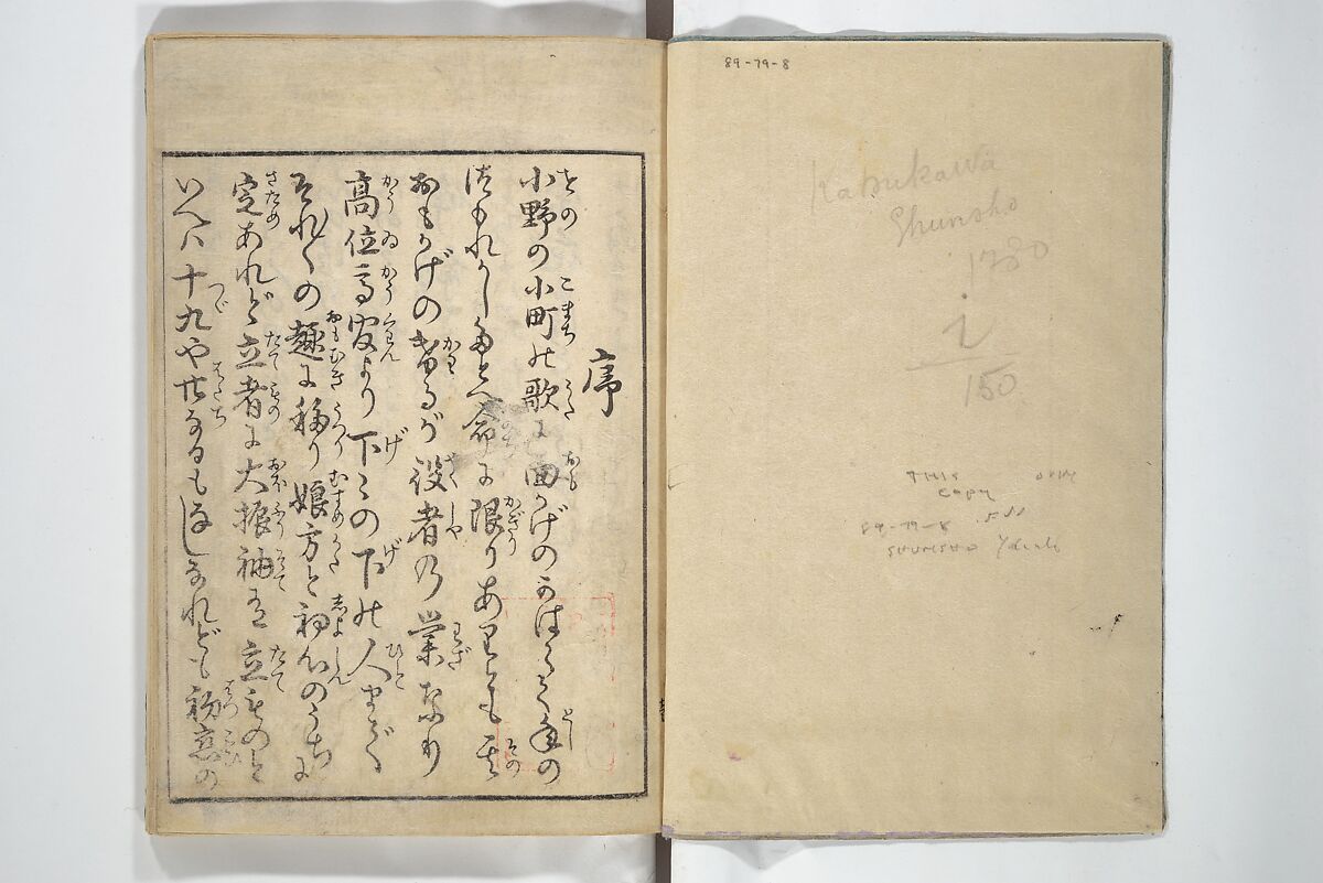 Actors [Out of Costume] Like Mount Fuji [Without Snow] in Summer (Yakusha natsu no Fuji), by Ichiba Tsūshō 絵本役者夏富士, Katsukawa Shunshō　勝川春章 (Japanese, 1726–1792), Woodblock printed book; ink on paper, Japan