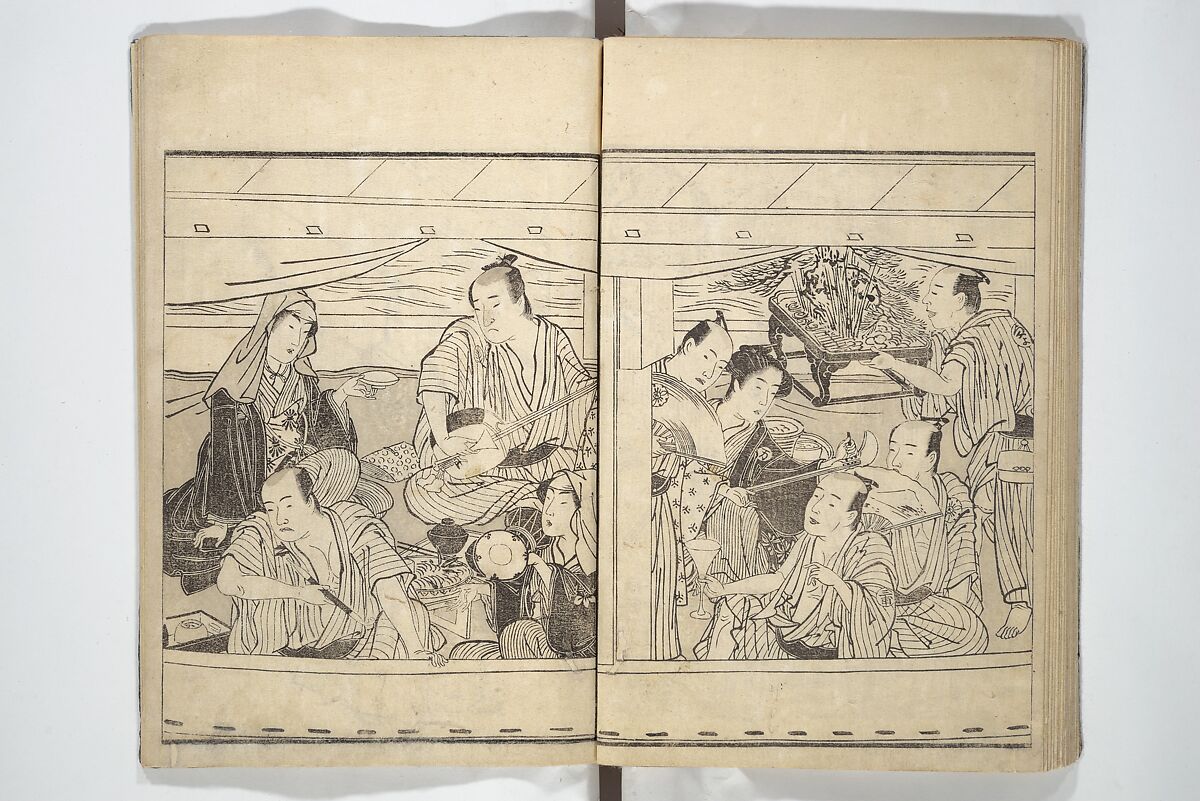 Actors [Out of Costume] Like Mount Fuji [Without Snow] in Summer (Yakusha natsu no Fuji), by Ichiba Tsūshō 絵本役者夏富士, Katsukawa Shunshō　勝川春章 (Japanese, 1726–1792), Woodblock printed book; ink on paper, Japan