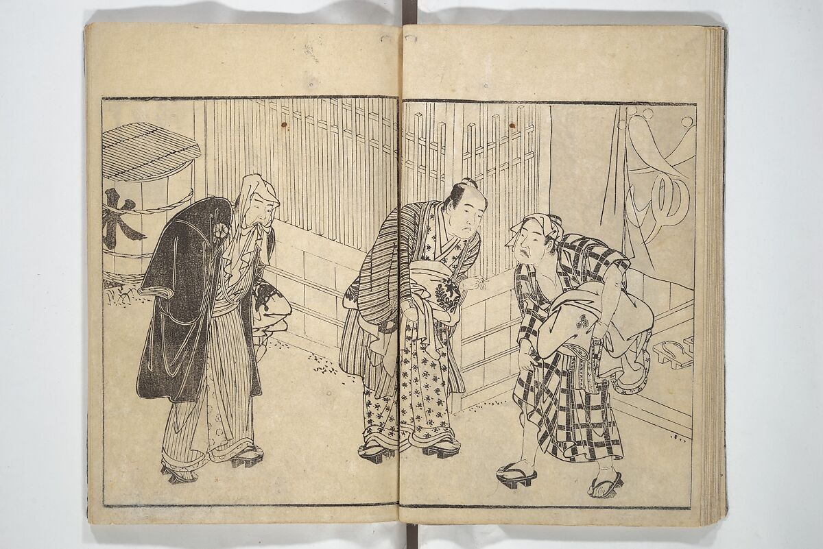 Actors [Out of Costume] Like Mount Fuji [Without Snow] in Summer (Yakusha natsu no Fuji), by Ichiba Tsūshō 絵本役者夏富士, Katsukawa Shunshō　勝川春章 (Japanese, 1726–1792), Woodblock printed book; ink on paper, Japan