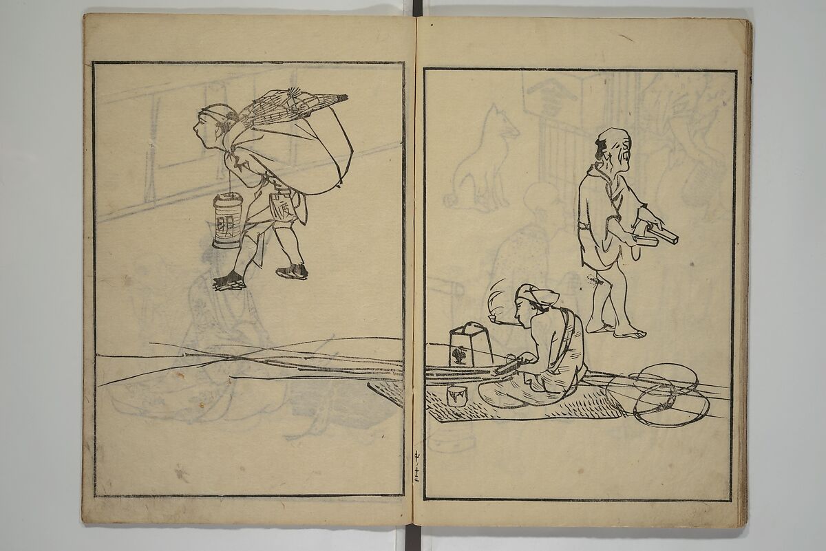 People of Yamato (Japan) Picture Album (Yamato jinbutsu gafu) 倭人物画譜, Yamaguchi Soken 山口素絢 (Japanese, 1759–1818), Set of three woodblock printed books; ink on paper, Japan