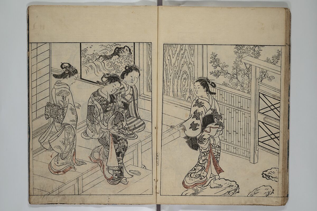 Picture Book of the Evergreens (Ehon tokiwagusa) 繪本常盤草, Nishikawa Sukenobu 西川祐信 (Japanese, 1671–1750), Woodblock-printed book; ink and hand-coloring on paper, Japan