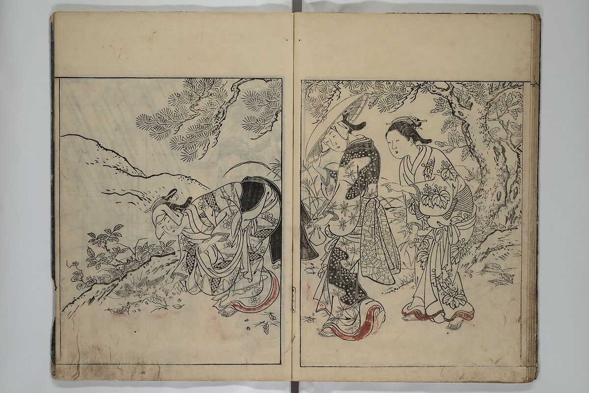 Picture Book of the Evergreens (Ehon tokiwagusa) 繪本常盤草, Nishikawa Sukenobu 西川祐信 (Japanese, 1671–1750), Woodblock-printed book; ink and hand-coloring on paper, Japan