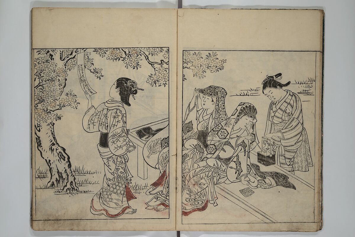 Picture Book of the Evergreens (Ehon tokiwagusa) 繪本常盤草, Nishikawa Sukenobu 西川祐信 (Japanese, 1671–1750), Woodblock-printed book; ink and hand-coloring on paper, Japan