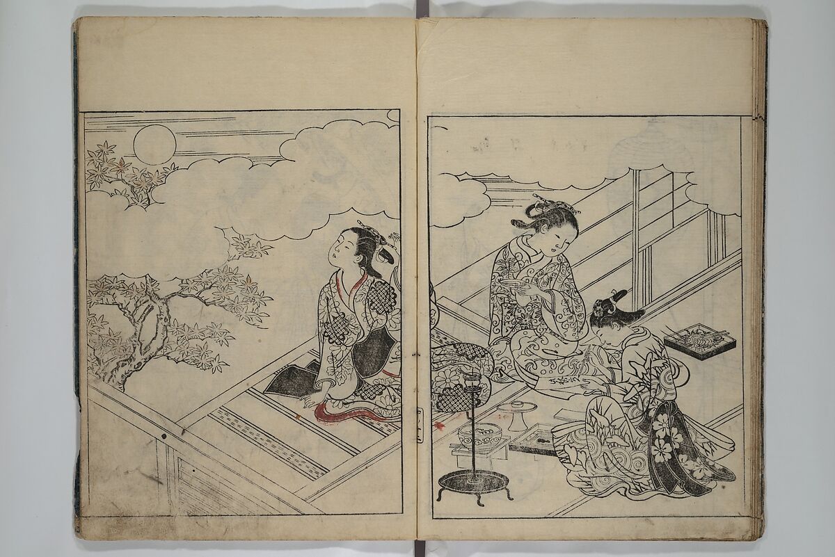 Picture Book of the Evergreens (Ehon tokiwagusa) 繪本常盤草, Nishikawa Sukenobu 西川祐信 (Japanese, 1671–1750), Woodblock-printed book; ink and hand-coloring on paper, Japan