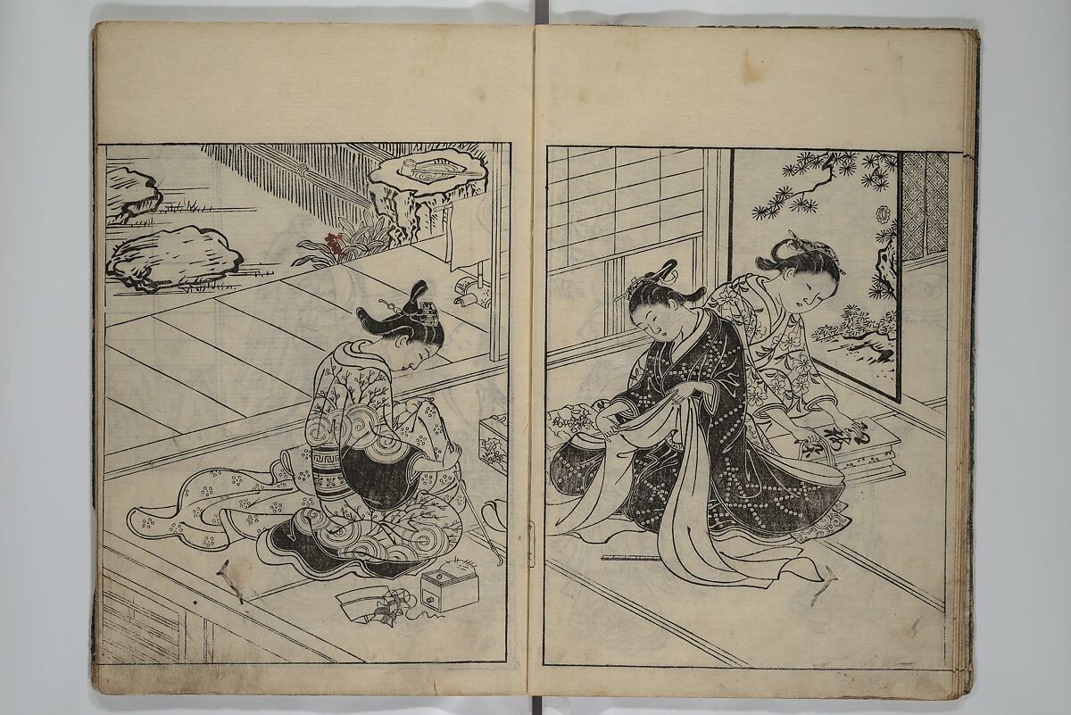 Picture Book of the Evergreens (Ehon tokiwagusa) 繪本常盤草, Nishikawa Sukenobu 西川祐信 (Japanese, 1671–1750), Woodblock-printed book; ink and hand-coloring on paper, Japan