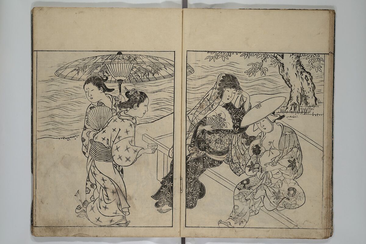 Picture Book of the Evergreens (Ehon tokiwagusa) 繪本常盤草, Nishikawa Sukenobu 西川祐信 (Japanese, 1671–1750), Woodblock-printed book; ink and hand-coloring on paper, Japan