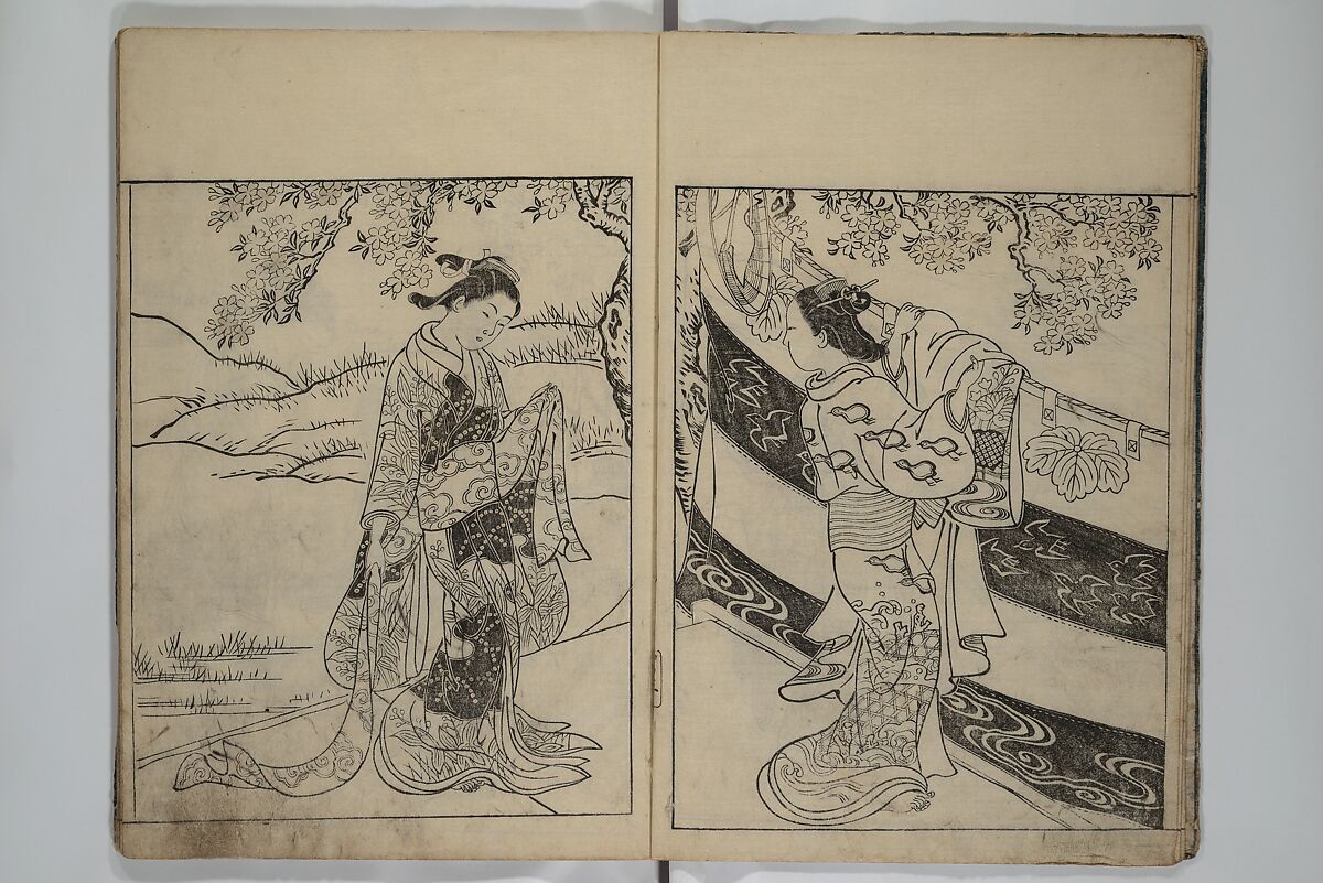 Picture Book of the Evergreens (Ehon tokiwagusa) 繪本常盤草, Nishikawa Sukenobu 西川祐信 (Japanese, 1671–1750), Woodblock-printed book; ink and hand-coloring on paper, Japan