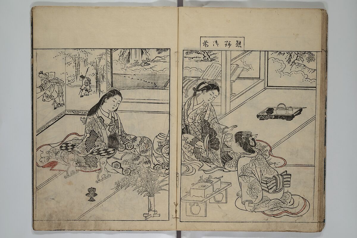 Picture Book of the Evergreens (Ehon tokiwagusa) 繪本常盤草, Nishikawa Sukenobu 西川祐信 (Japanese, 1671–1750), Woodblock-printed book; ink and hand-coloring on paper, Japan