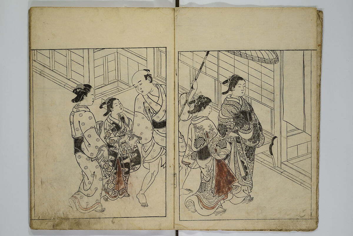 Picture Book of the Evergreens (Ehon tokiwagusa) 繪本常盤草, Nishikawa Sukenobu 西川祐信 (Japanese, 1671–1750), Woodblock-printed book; ink and hand-coloring on paper, Japan